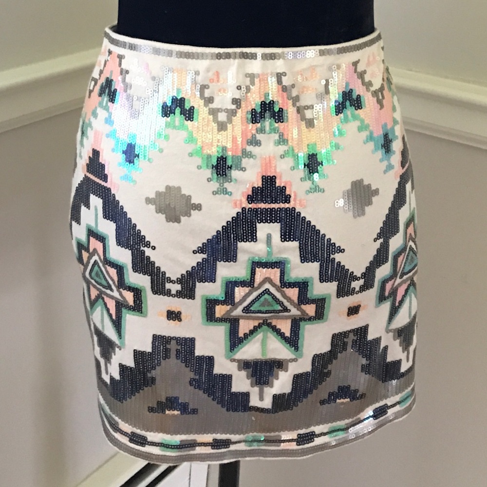 Express tribal print sequin mini skirt